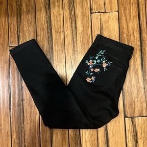 TOPSHOP MOTO Jamie Floral Embroidered Rhinestone Beaded Skinny Jeans Black 28